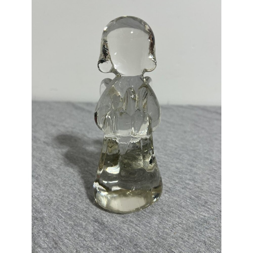 Handmade Clear Glass Angel Figurine Paperweight Praying Wings Art Sculpture